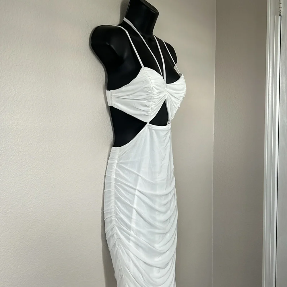 Princess Polly Alice White Ruched Cutout Ruched Midi Dress - Picture 6 of 13
